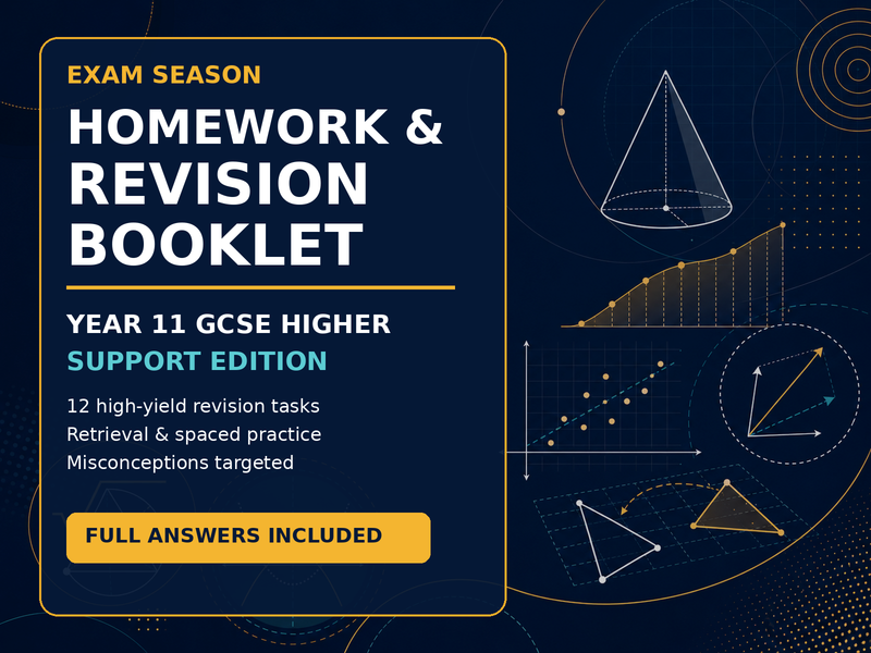 Year 11 Higher GCSE Maths Support Homework half term 5 Exam Season — cover