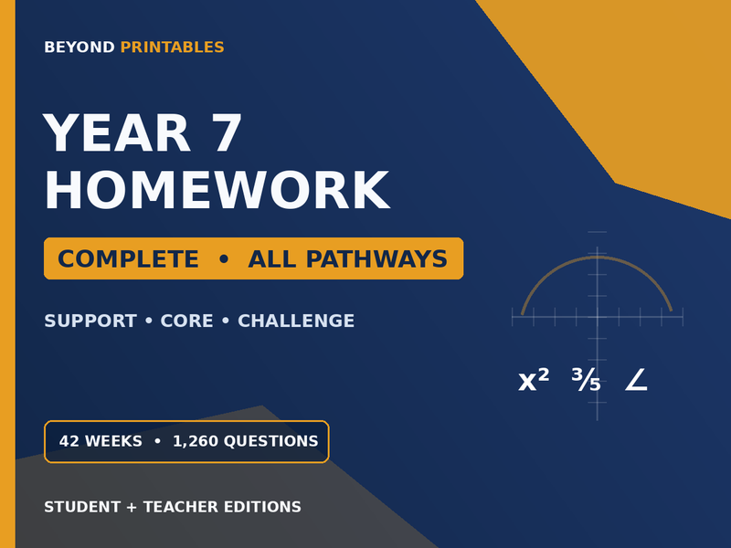 Year 7 Maths Homework Complete Bundle | Support Core Challenge | Full Year — cover