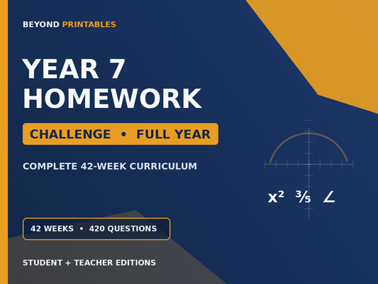 Year 7 Maths Homework | Challenge Full Year | 42 Weeks | Student & Teacher Booklets — cover