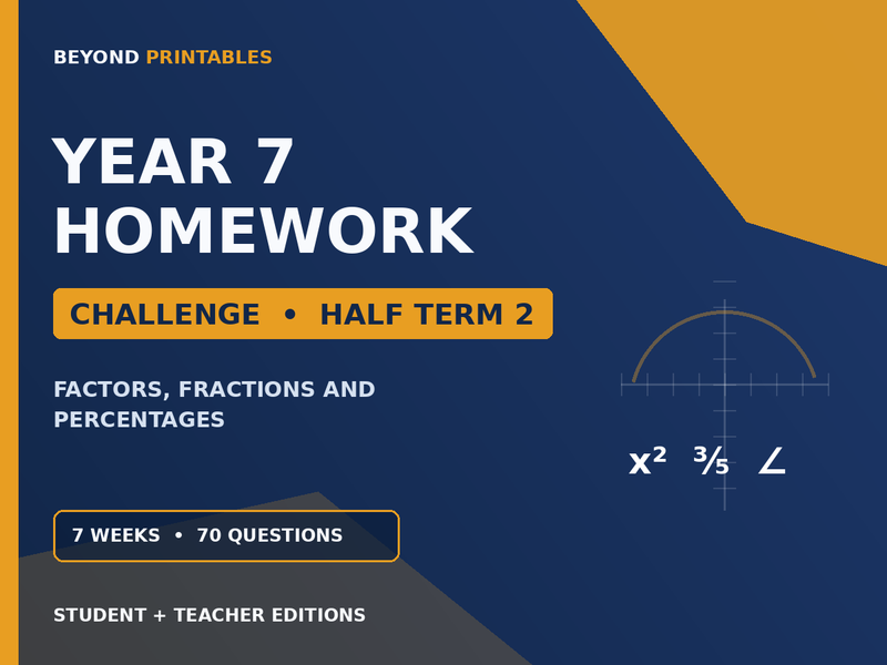 Year 7 Maths Homework | Challenge | Half Term 2 | Student & Teacher Booklets — cover
