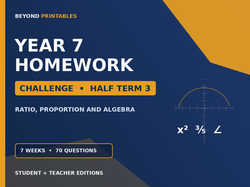 Year 7 Maths Homework | Challenge | Half Term 3 | Student & Teacher Booklets — cover