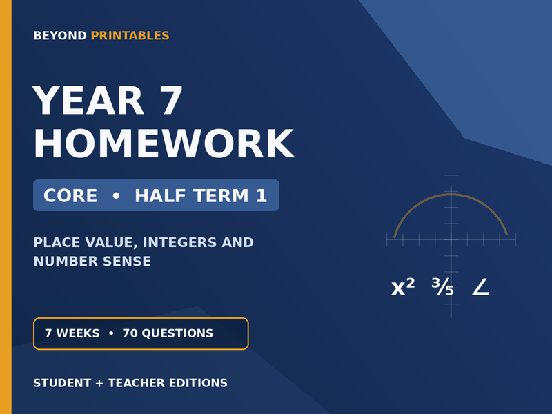 Year 7 Maths Homework | Core | Half Term 1 | Student & Teacher Booklets — cover