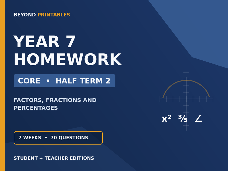 Year 7 Maths Homework | Core | Half Term 2 | Student & Teacher Booklets — cover