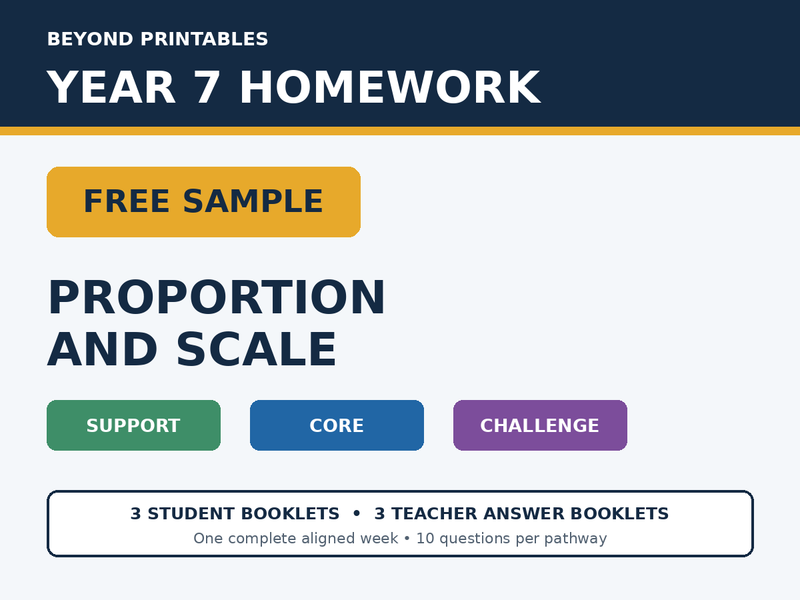 Year 7 Maths Homework Free Sample | Support, Core & Challenge | Answers Included — cover