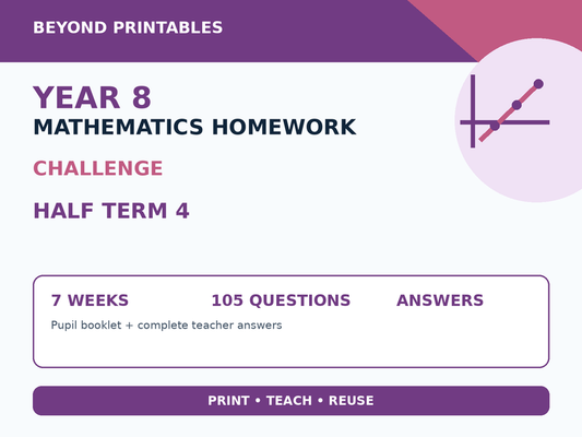 Year 8 Maths Homework Half Term 4 – Challenge Booklet with Answers — cover