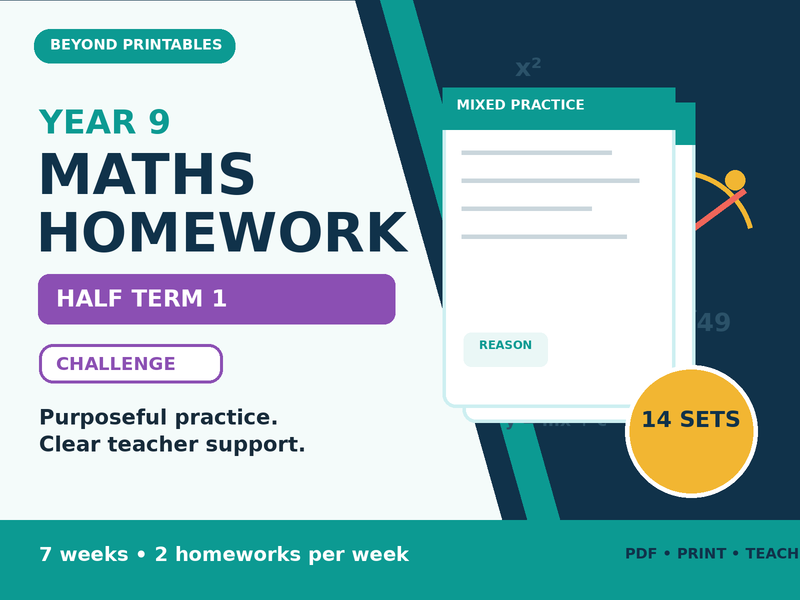 Year 9 Maths Homework Half Term 1 - Challenge | 14 Sets, Answers and Overview — cover