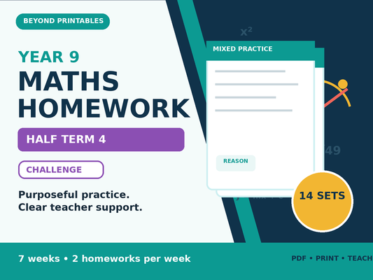Year 9 Maths Homework Half Term 4 - Challenge | 14 Sets, Answers and Overview — cover