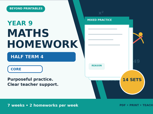 Year 9 Maths Homework Half Term 4 - Core | 14 Sets, Answers and Overview — cover