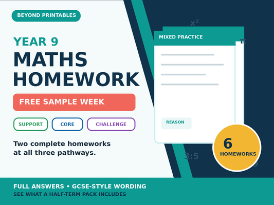 Year 9 Maths Homework Free Sample | Support, Core & Challenge | Full Answers — cover