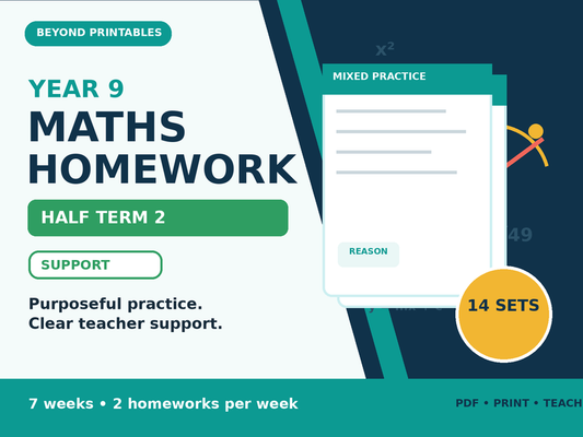 Year 9 Maths Homework Half Term 2 - Support | 14 Sets, Answers and Overview — cover