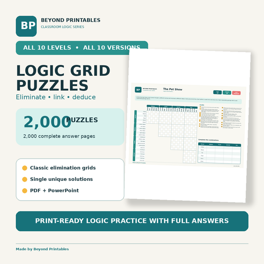Logic Grid Puzzles | Complete 2,000-Puzzle Levels 1–10 Bundle