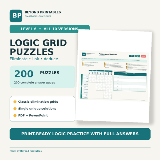 Logic Grid Puzzles Level 6: Indirect Reasoning | Complete 200-Puzzle Pack