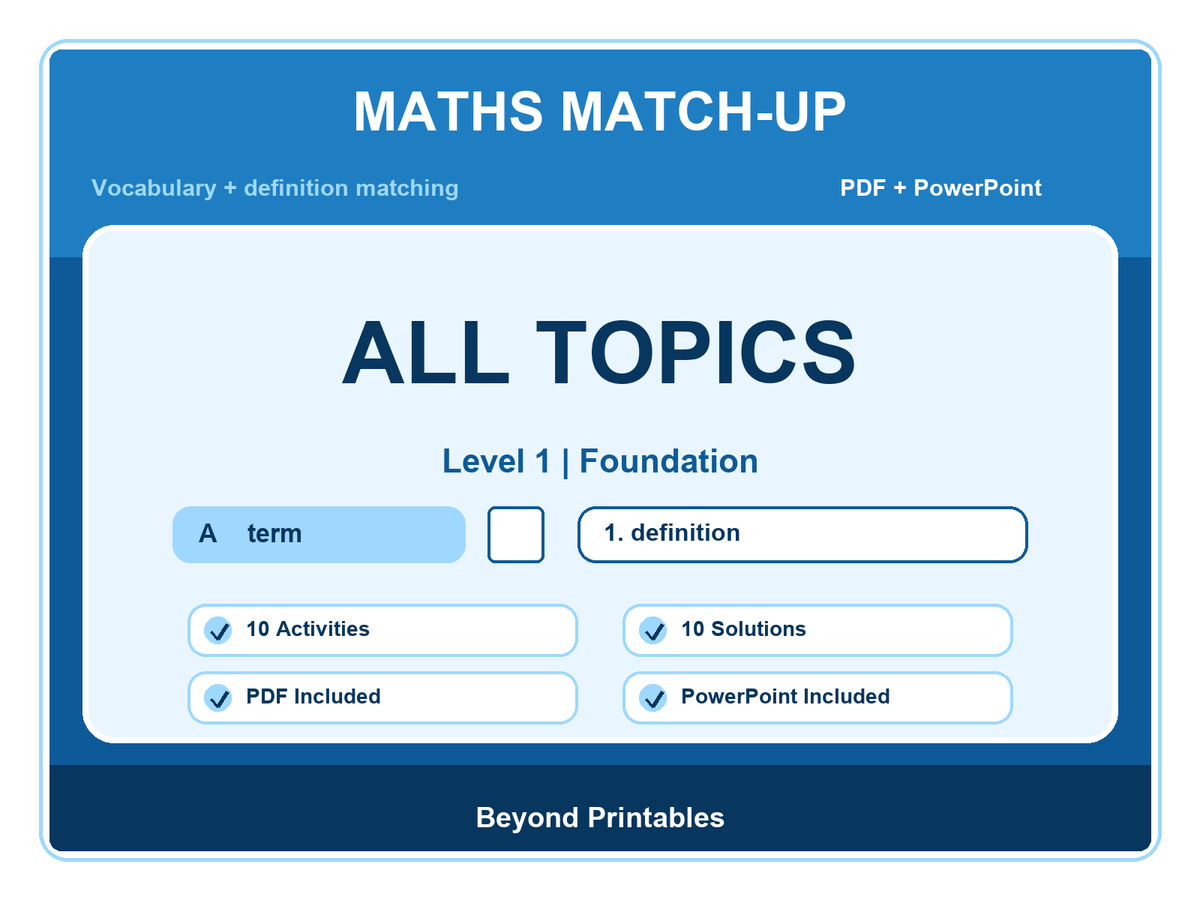 Maths Literacy Match-Up: Level 1 Foundation | 10 Activities + PowerPoint