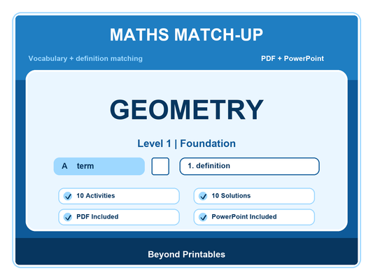 Maths Literacy Match-Up: Level 1 Foundation Geometry | 10 Activities + PowerPoint