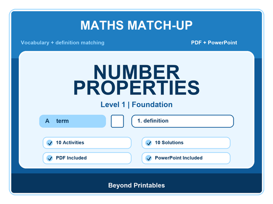Maths Literacy Match-Up: Level 1 Foundation Number Properties | 10 Activities + PowerPoint