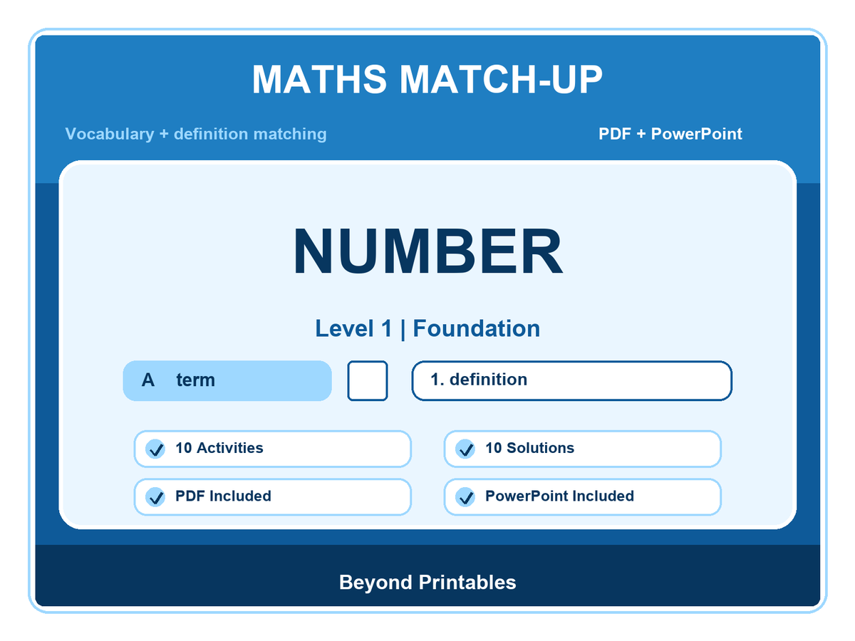 Maths Literacy Match-Up: Level 1 Foundation Number | 10 Activities + PowerPoint