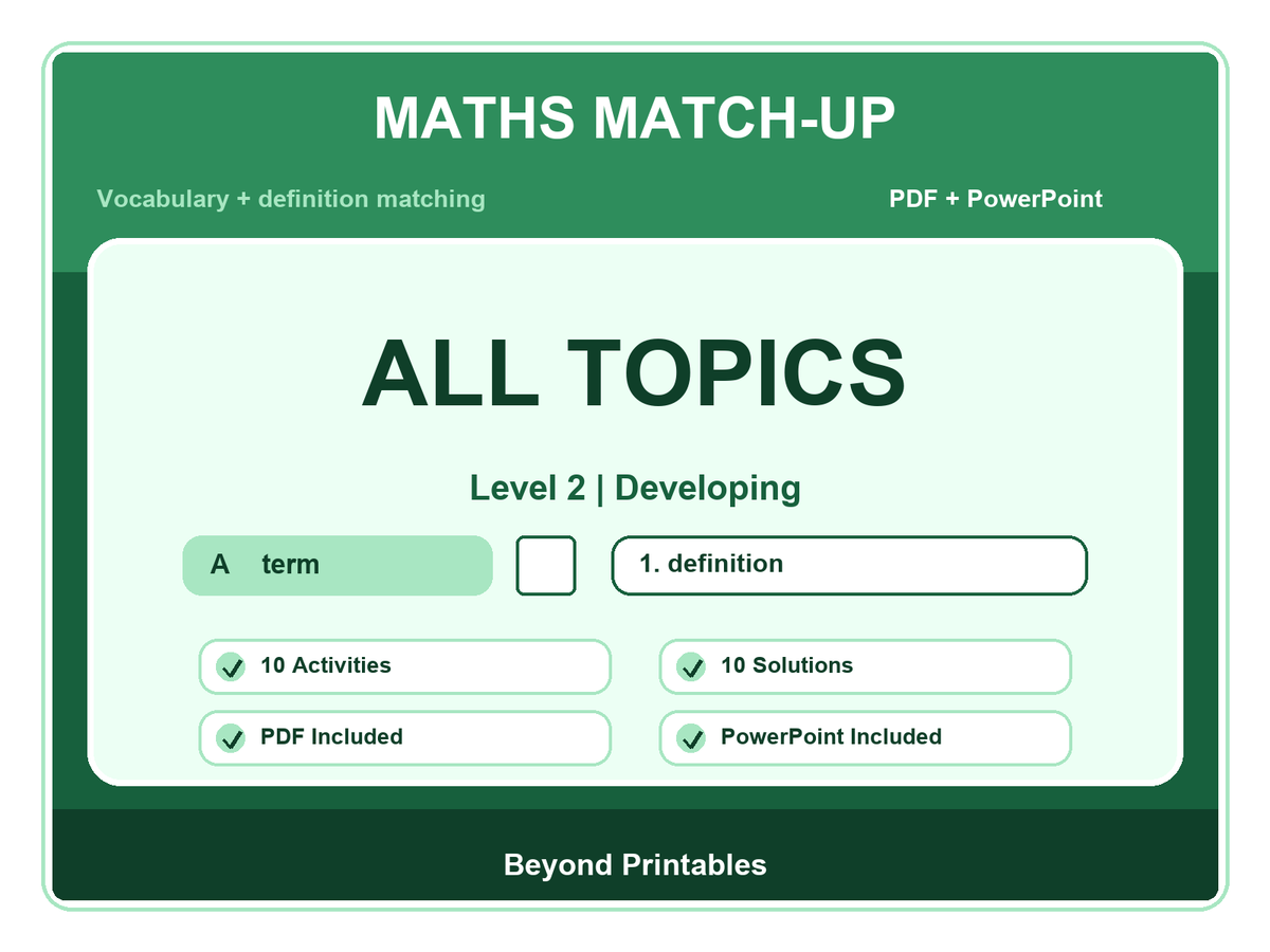Maths Literacy Match-Up: Level 2 Developing | 10 Activities + PowerPoint