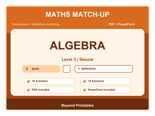 Maths Literacy Match-Up: Level 3 Secure Algebra | 10 Activities + PowerPoint