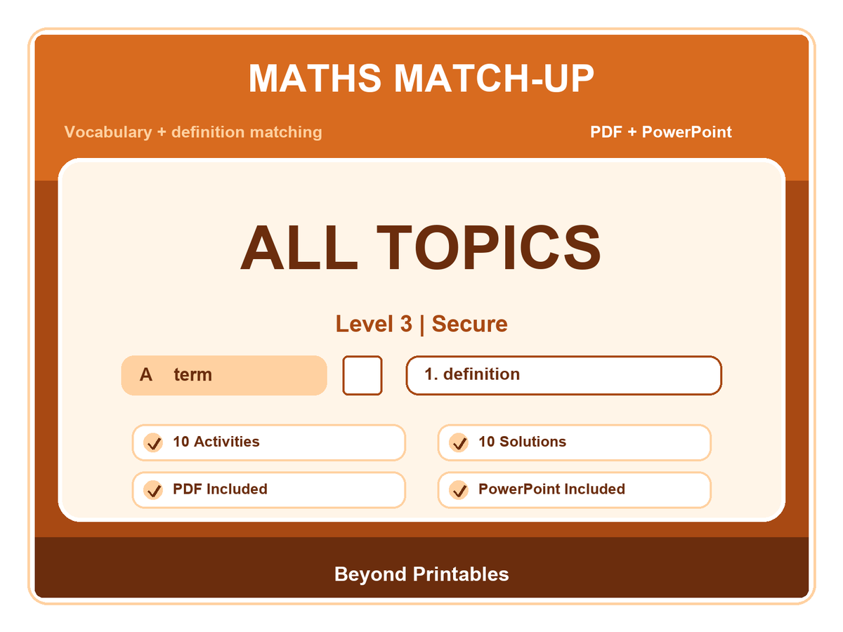 Maths Literacy Match-Up: Level 3 Secure | 10 Activities + PowerPoint