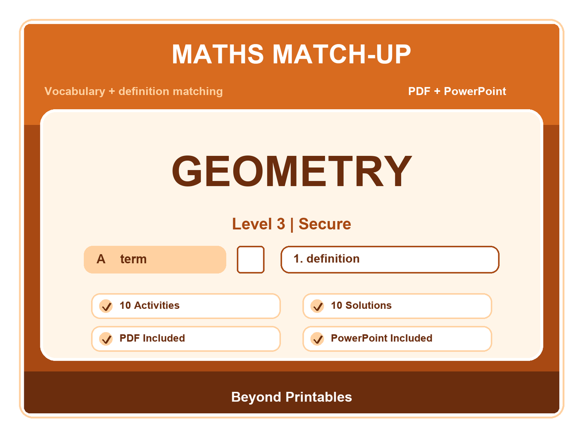 Maths Literacy Match-Up: Level 3 Secure Geometry | 10 Activities + PowerPoint