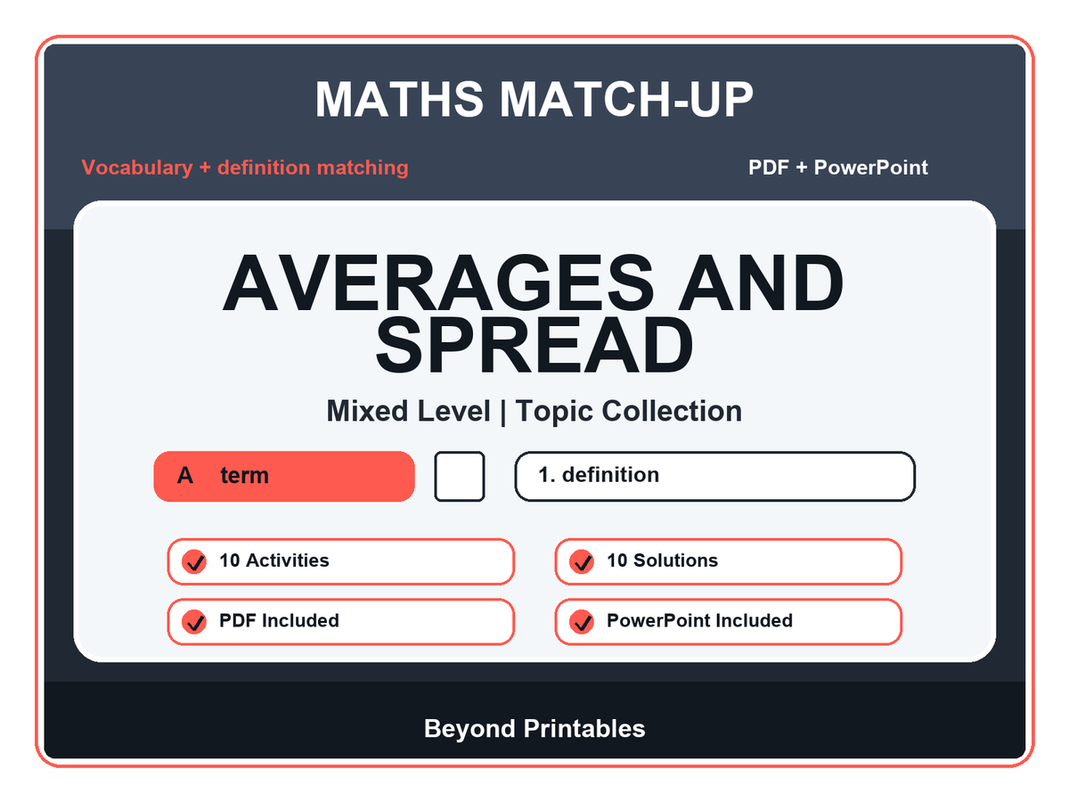 Maths Literacy Match-Up: Averages and Spread | 10 Activities + PowerPoint