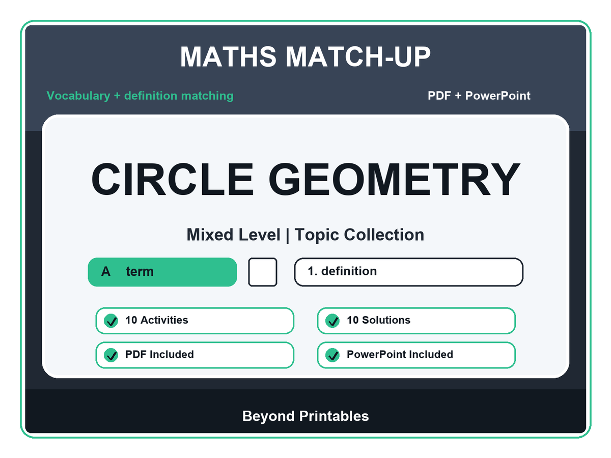 Maths Literacy Match-Up: Circle Geometry | 10 Activities + PowerPoint
