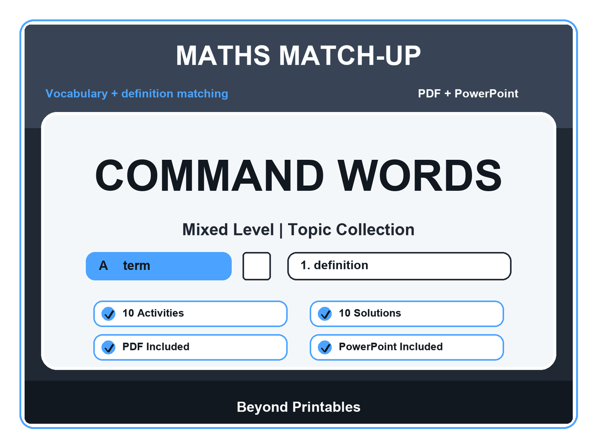 Maths Literacy Match-Up: Command Words | 10 Activities + PowerPoint