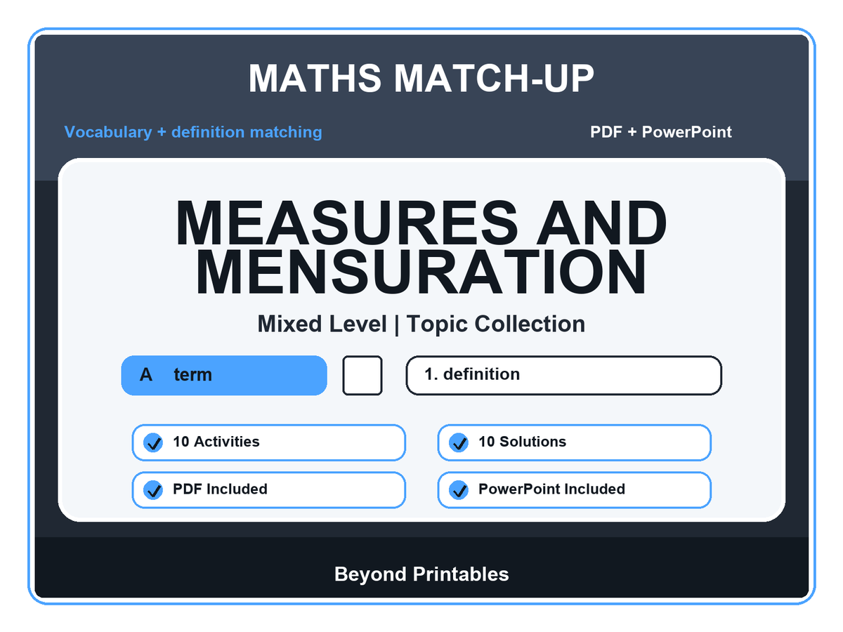 Maths Literacy Match-Up: Measures and Mensuration | 10 Activities + PowerPoint