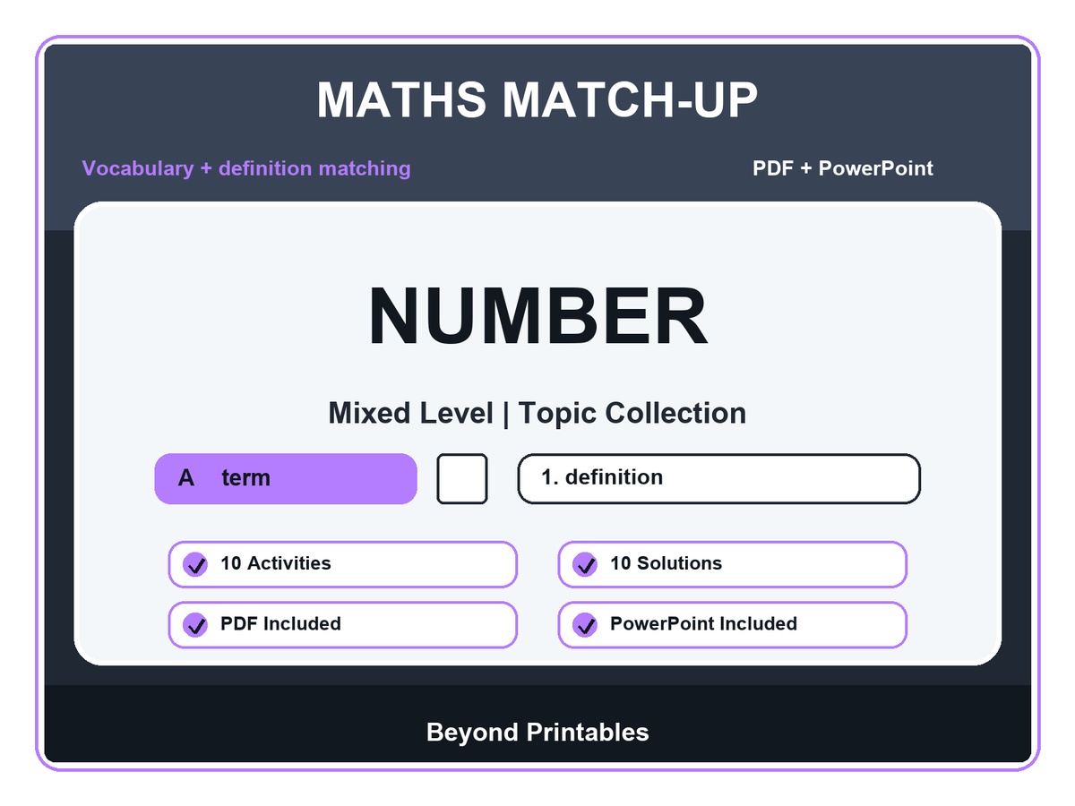 Maths Literacy Match-Up: Number | 10 Activities + PowerPoint