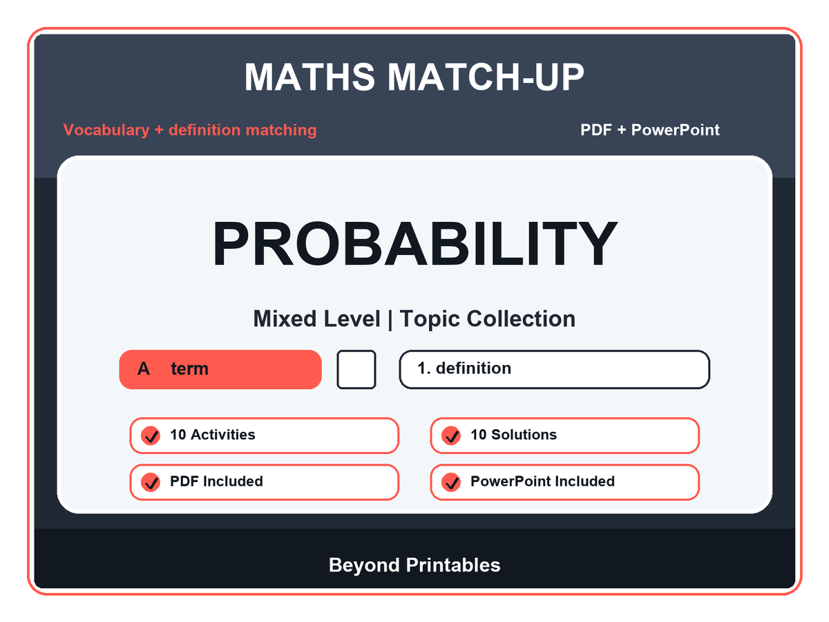 Maths Literacy Match-Up: Probability | 10 Activities + PowerPoint
