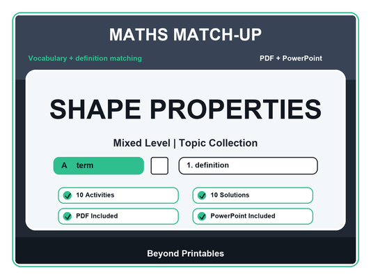 Maths Literacy Match-Up: Shape Properties | 10 Activities + PowerPoint
