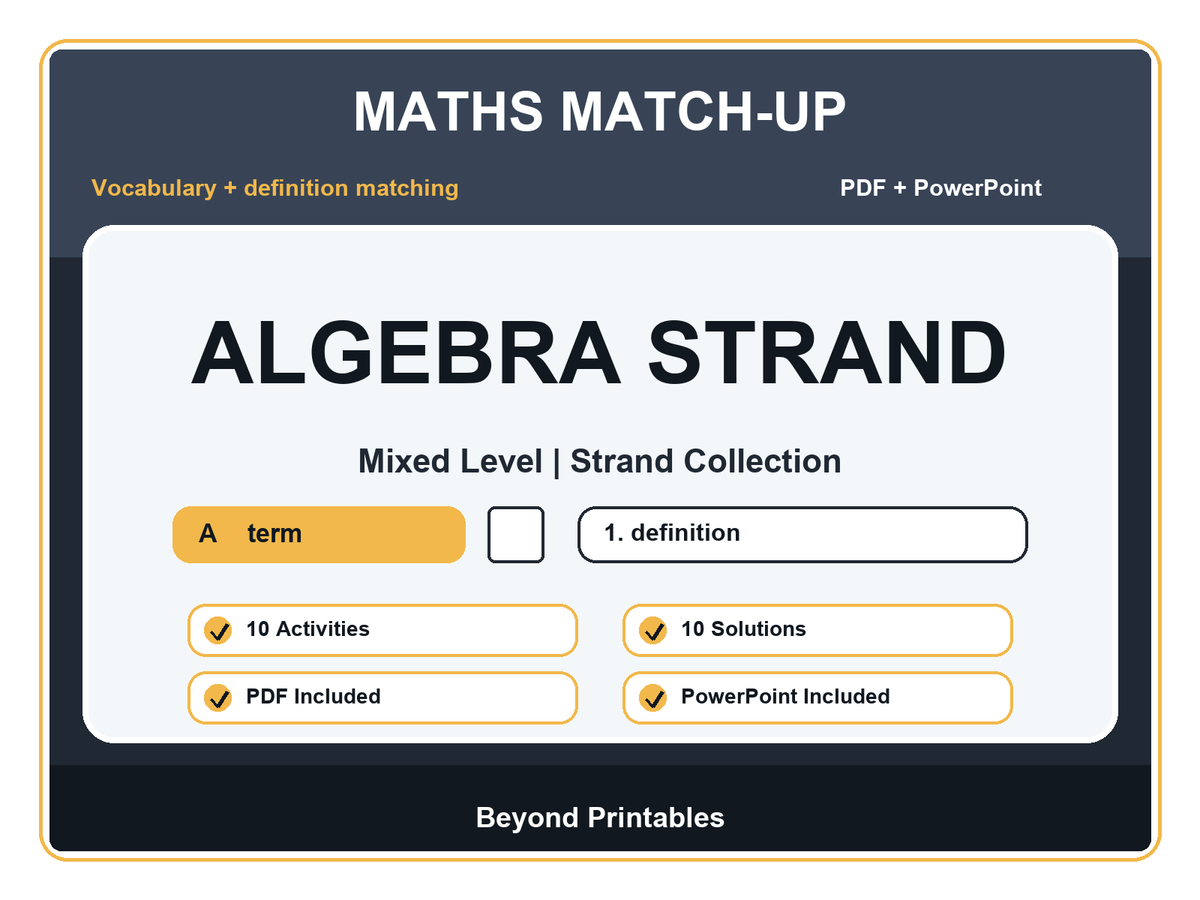 Maths Literacy Match-Up: Algebra Strand | 10 Activities + PowerPoint
