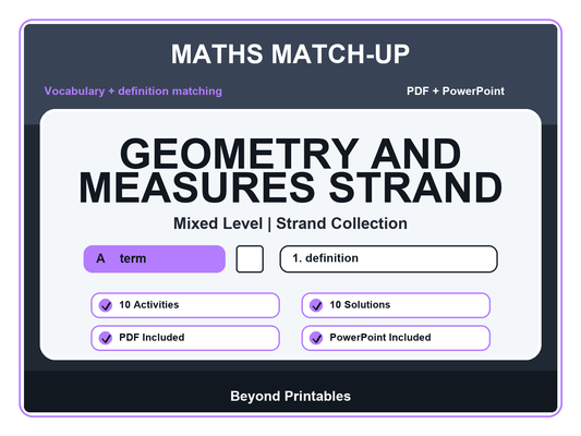 Maths Literacy Match-Up: Geometry and Measures Strand | 10 Activities + PowerPoint