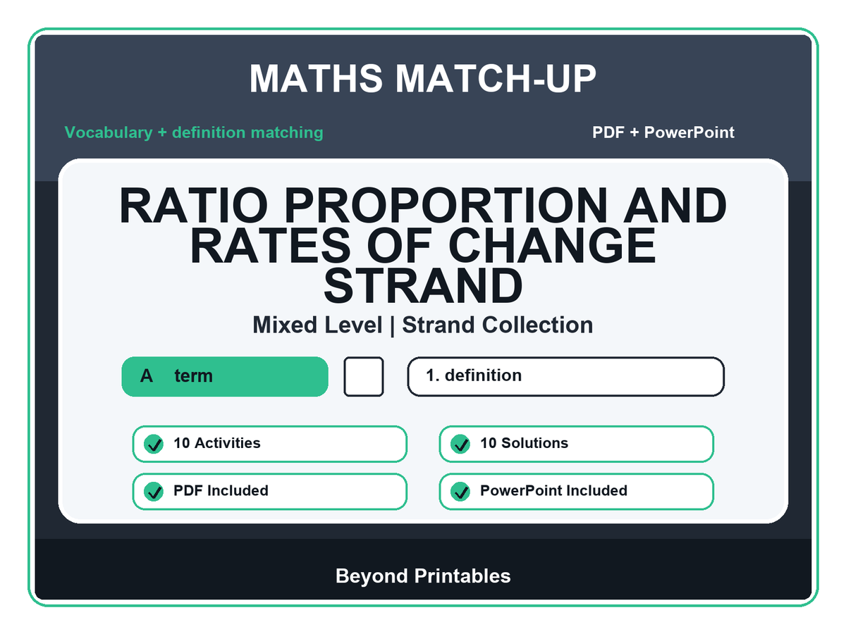 Maths Literacy Match-Up: Ratio Proportion and Rates of Change Strand | 10 Activities + PowerPoint
