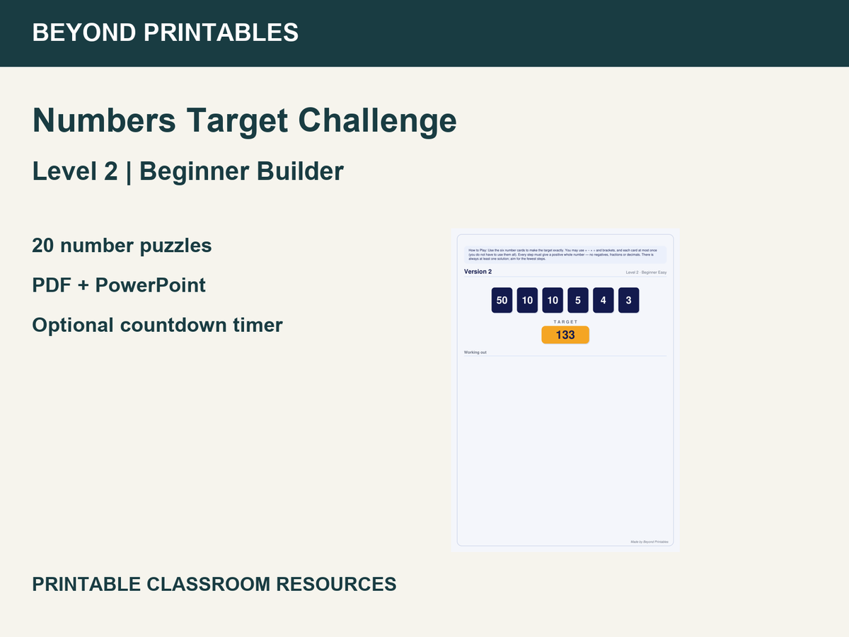Number Target Challenge Level 2: Beginner Builder | 20 Maths Puzzles