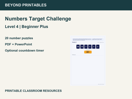Number Target Challenge Level 4: Beginner Plus | 20 Strategic Maths Puzzles