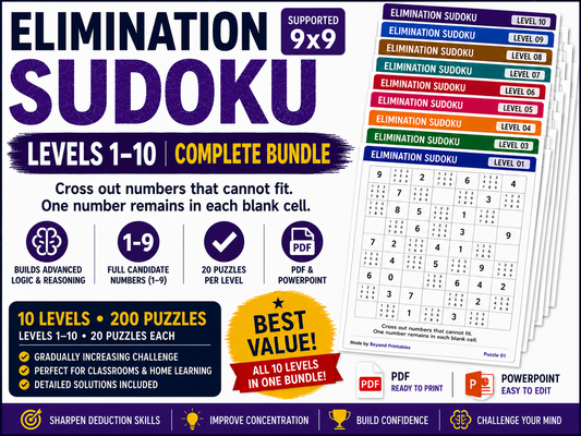 Elimination Sudoku Complete Bundle | Levels 1–10 | 2,000 Logic Puzzles