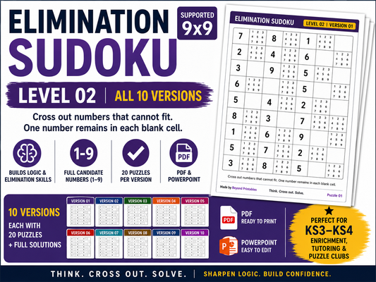 Elimination Sudoku Level 2 Bundle | 10 Versions | 200 Supported 4×4 Logic Puzzles