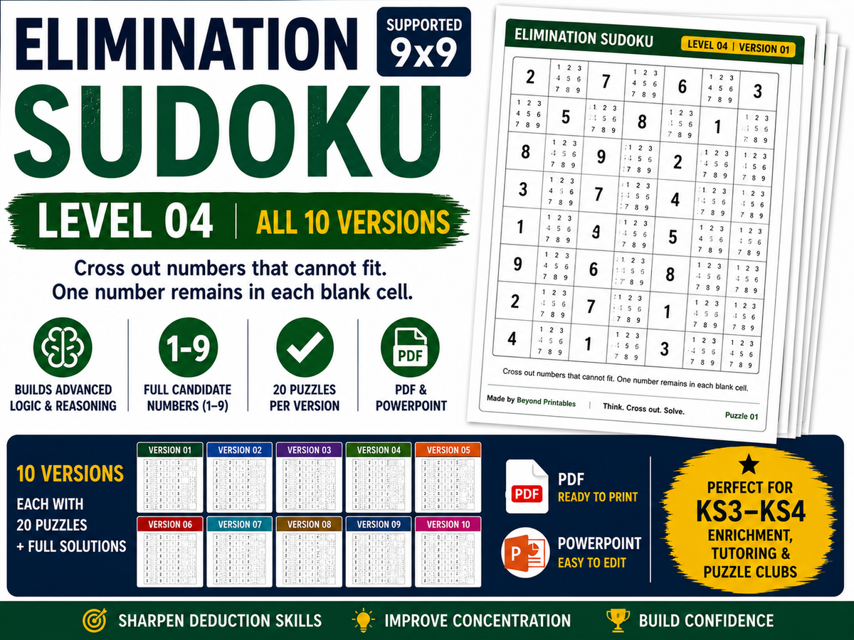 Elimination Sudoku Level 4 Bundle | 10 Versions | 200 Supported 6×6 Logic Puzzles
