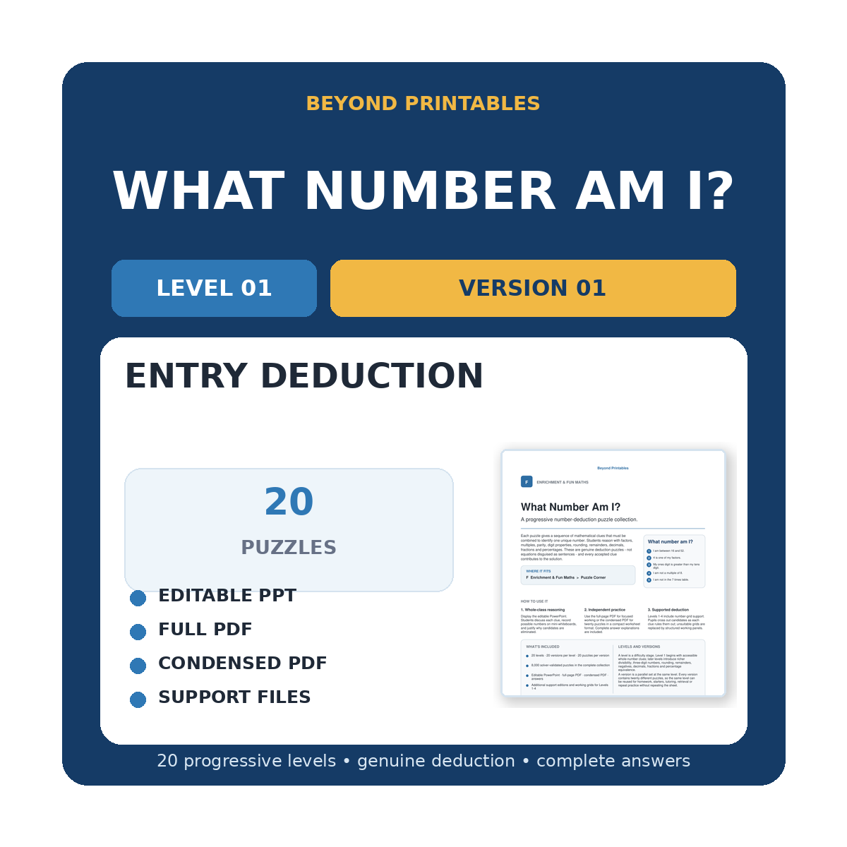 What Number Am I? L01 Entry Deduction V01 | PPT & PDF Maths Puzzles