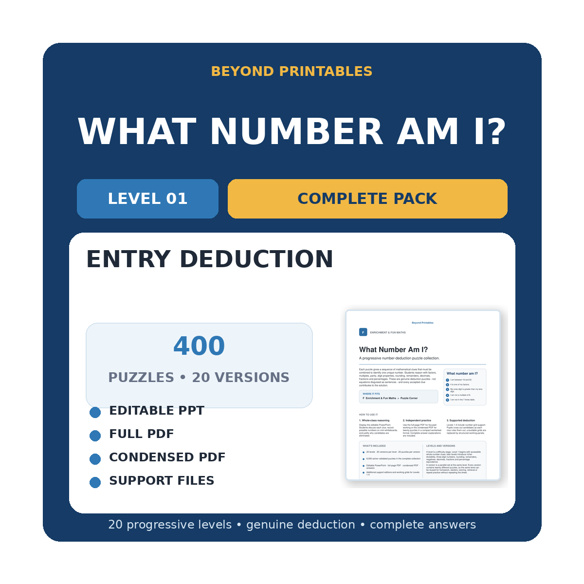 What Number Am I? Level 01: Entry Deduction | 20-Version Bundle
