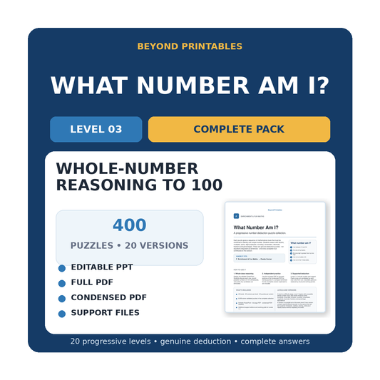 What Number Am I? Level 03: Whole-Number Reasoning To 100 | 20-Version Bundle