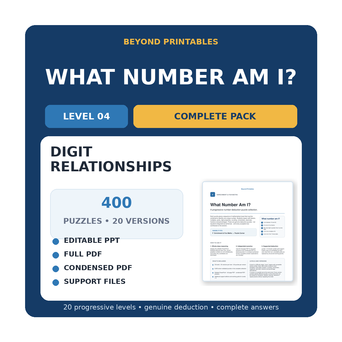 What Number Am I? Level 04: Digit Relationships | 20-Version Bundle