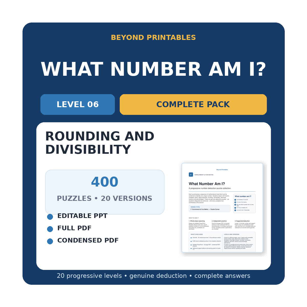 What Number Am I? Level 06: Rounding And Divisibility | 20-Version Bundle