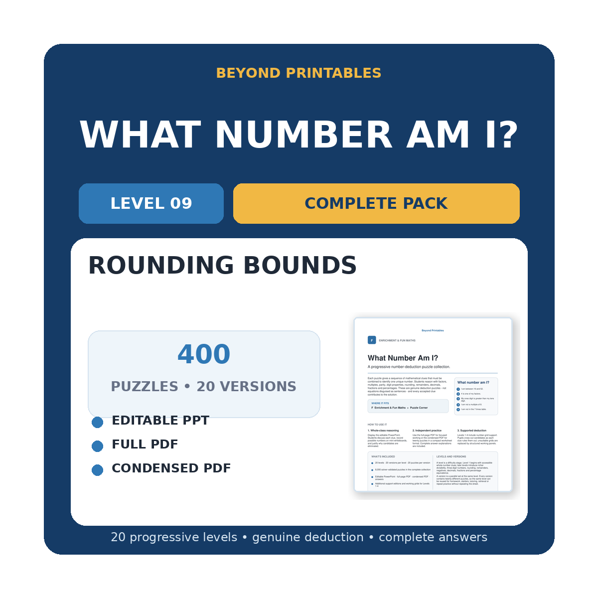 What Number Am I? Level 09: Rounding Bounds | 20-Version Bundle