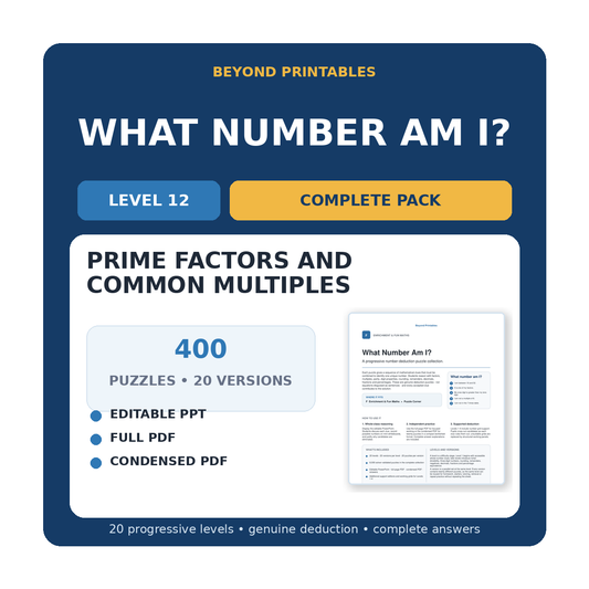What Number Am I? Level 12: Prime Factors And Common Multiples | 20-Version Bundle