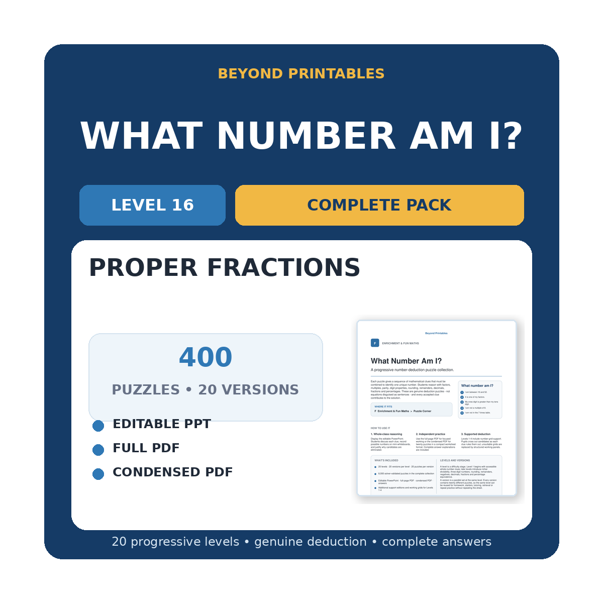 What Number Am I? Level 16: Proper Fractions | 20-Version Bundle
