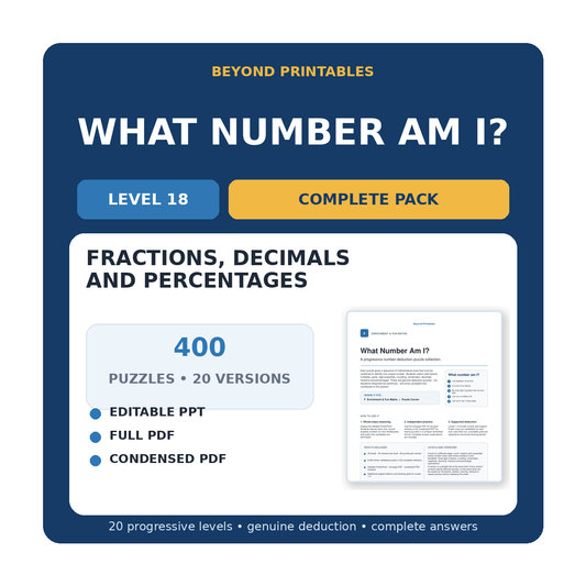 What Number Am I? Level 18: Fractions, Decimals And Percentages | 20-Version Bundle