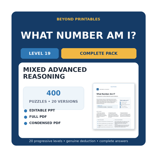 What Number Am I? Level 19: Mixed Advanced Reasoning | 20-Version Bundle