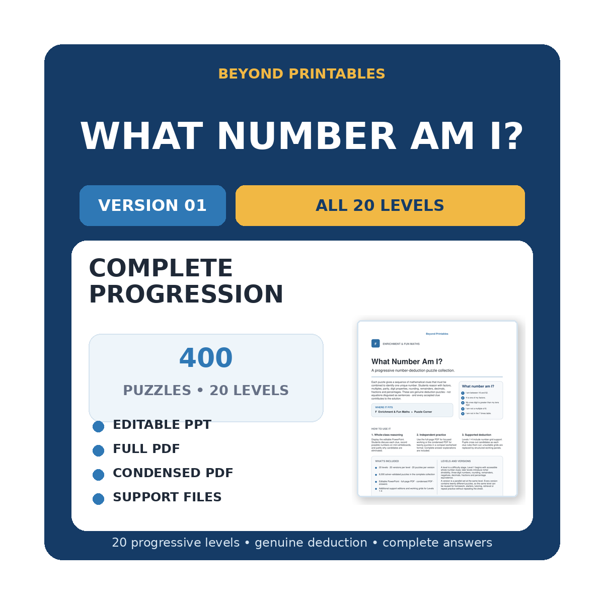 What Number Am I? Version 1 | Complete 20-Level Maths Puzzle Progression